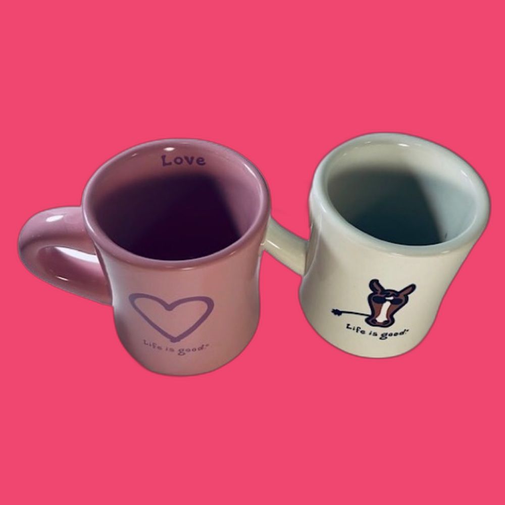 Good Home - 2 Heavy Coffee/Tea Mugs , by Life is Good , Horse & Pink LOVE  Mugs